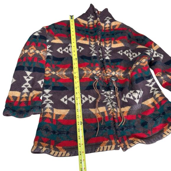 Vtg Ralph Lauren Hand Knit Aztec Southwestern Long Cardigan Concho Lambswool L - Picture 10 of 10